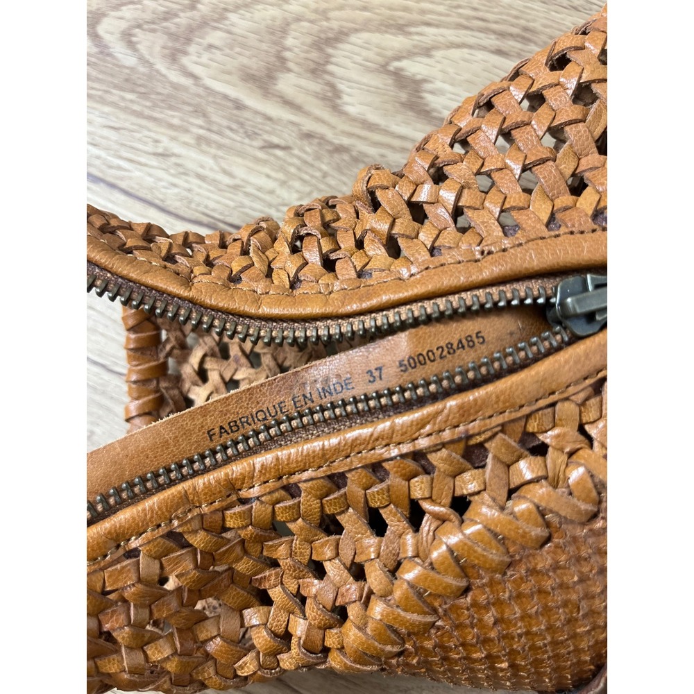 Free People Boho Woven Leather Ankle Boots Women 37 Tan Pointed Toe‎ Block Heel - Picture 10 of 12